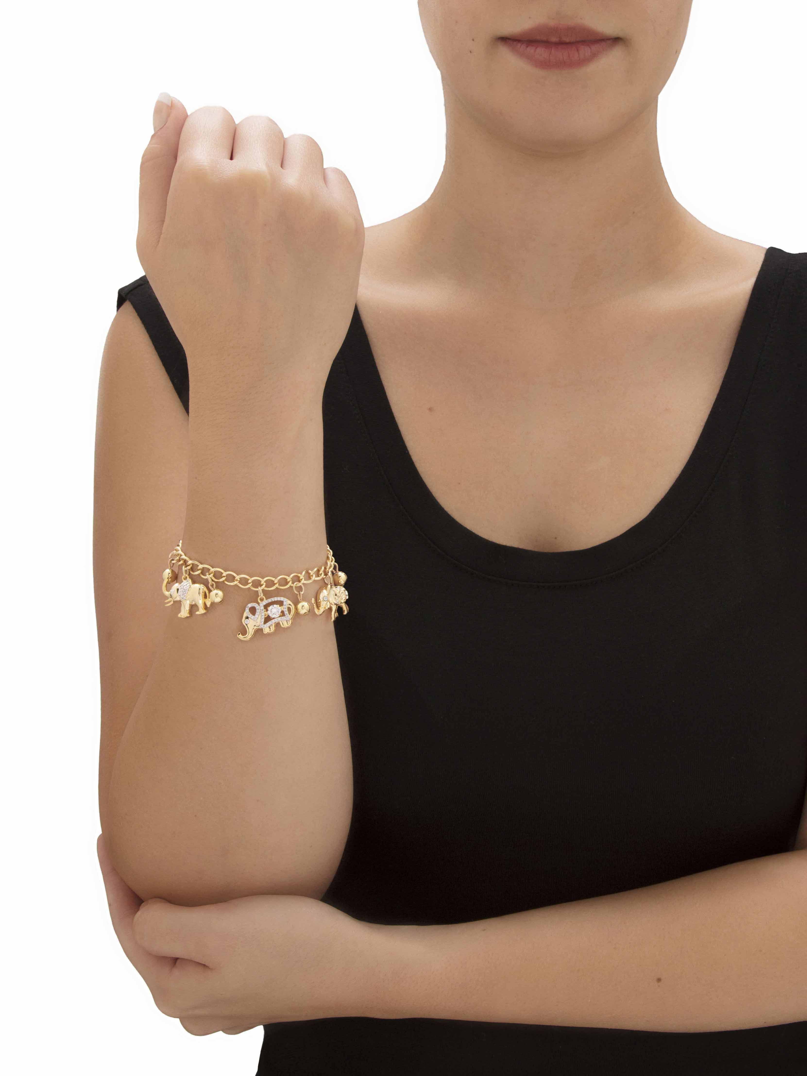 PalmBeach Jewelry Round Crystal Elephant Charm Beaded Toggle Bracelet in Goldtone 7.5"