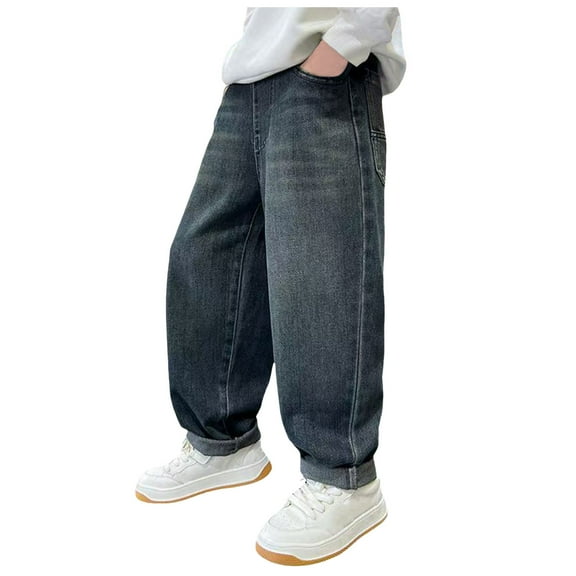 KEXE Black Jeans For Boys Boys Clothes Size 7 Boys Jeans Baggy Straight Leg Elastic Waist Loose Denim Pants With Pockets 10-12 Years