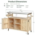 thumbnail image 2 of Farmhouse Solid Wood Outdoor Grill Table with Stainless Steel Top, Outdoor Rolling Bar Cart & Storage Cabinet, Natural, 2 of 7