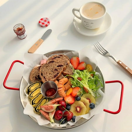 

Stainless Steel Food Storage Plate Picnic Holder Household Food Tray with Handle