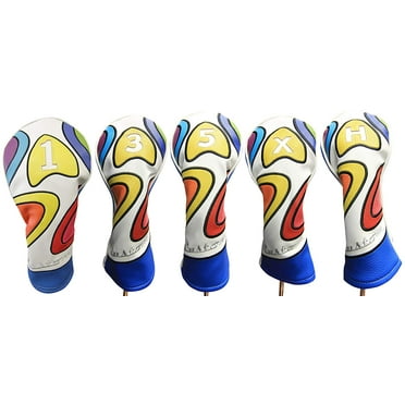 Majek Retro Golf Headcover Limited Edition Vintage Leather Style Psychedelic Colorful Groovy Custom Design #1 3 5 X H Driver Fairway Woods and Hybrid Head Cover