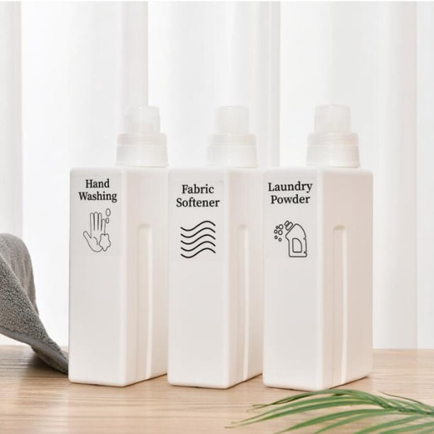 Botella de lavandería Botella de almacenamiento de líquido de jabón recargable con tapa Botella de lociones reutilizable a prueba de fugas 1000ml para Etiqueta de botellas de 3 piezas Soledad botella de recarga
