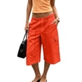 thumbnail image 2 of Mifsaly Capri Cargo Pants for Women Elastic Drawstring Waist Cropped Trousers with Pockets Lightweight Casual Knee Length Vacation Summer Capris Red,XL, 2 of 7