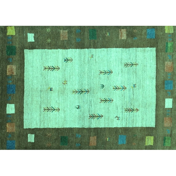 Ahgly Company Indoor Rectangle Abstract Turquoise Blue Contemporary Area Rugs, 2' x 4'