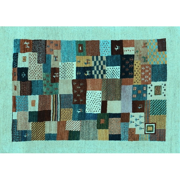 Ahgly Company Indoor Rectangle Abstract Light Blue Contemporary Area Rugs, 2' x 3'