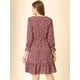 thumbnail image 5 of Vestido A Media Pierna De Leopardo Con Dobladillo Con Volantes Y Manga Larga En La Parte Delantera Con Cuello Redondo Y Cuello Redondo Para Mujer Rojo M, 5 of 6