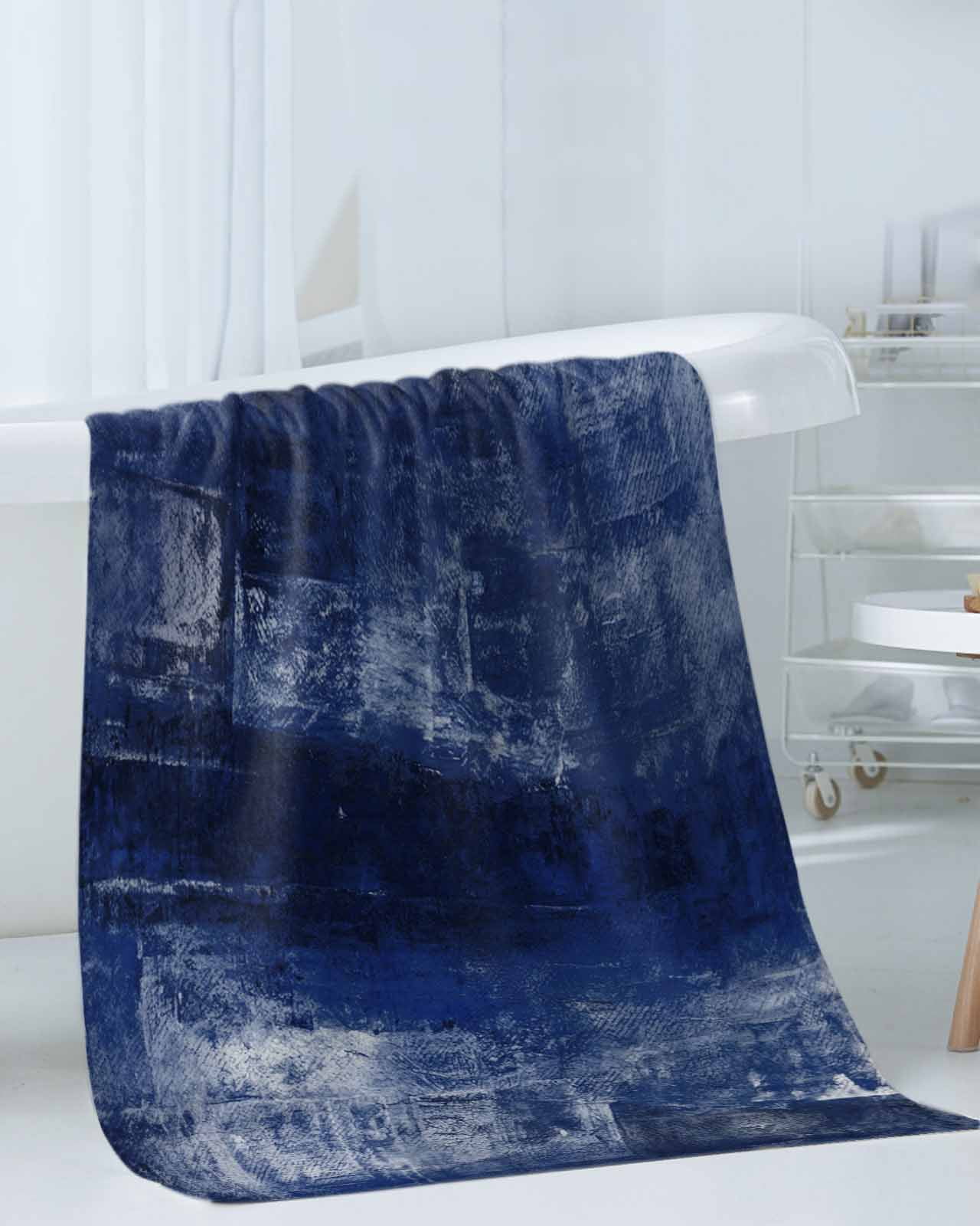 Navy Blue Bath Towels for Bathroom Set,Luxury Microfiber Towels Gifts for Women,Beach Kitchen Hand Hair Face Towel and Dish Washcloth,Retro Oil Painting Modern Abstract Art Aesthetics Towels+Set