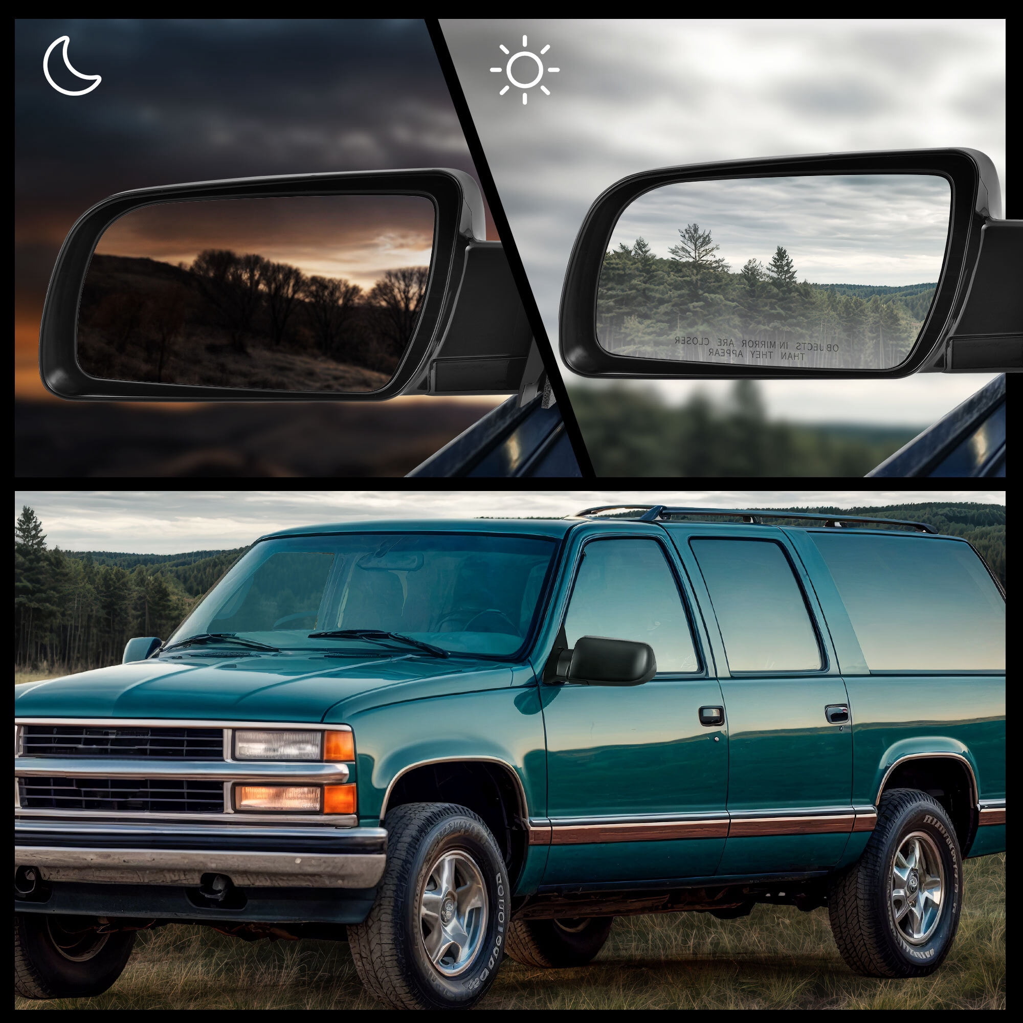 LEDKINGDOMUS Replacement Power Side Mirror Driver Left for GMC C/K 1500/2500/3500 1988-2000, Suburban 1500/2500 1992-1999, Chevy Blazer Full Size 1994, Tahoe 1995-2000,Manual Folding Adjustable Glass