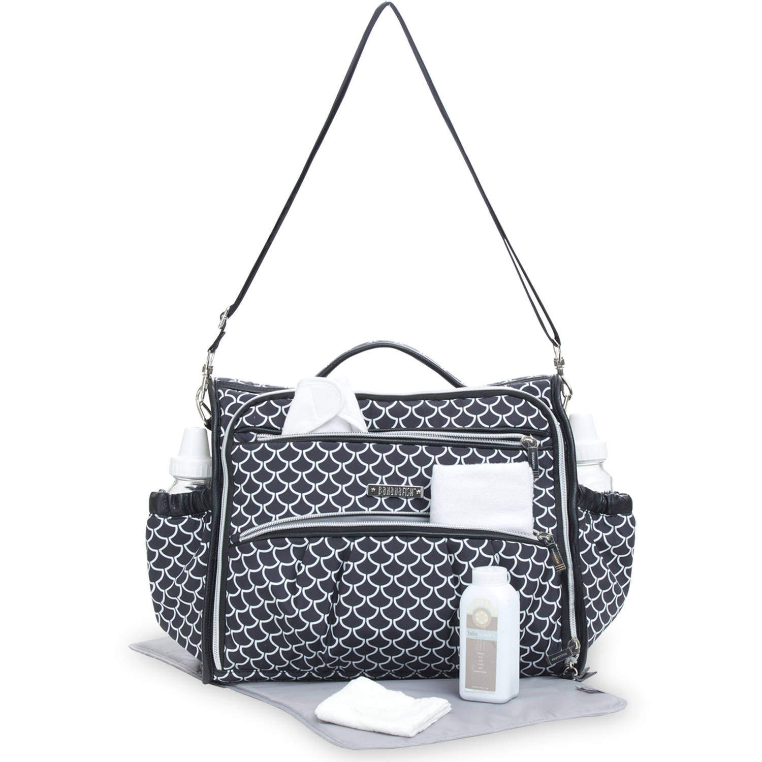 Bananafish Studio Adjustable Shoulder Strap Zipper Pockets Messenger Diaper Bag, Black and White - image 4 of 7