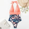 thumbnail image 5 of Womens Swimsuits V Neck Ruffle Back Print One Piece Bathing Suit,Pink,S, 5 of 5