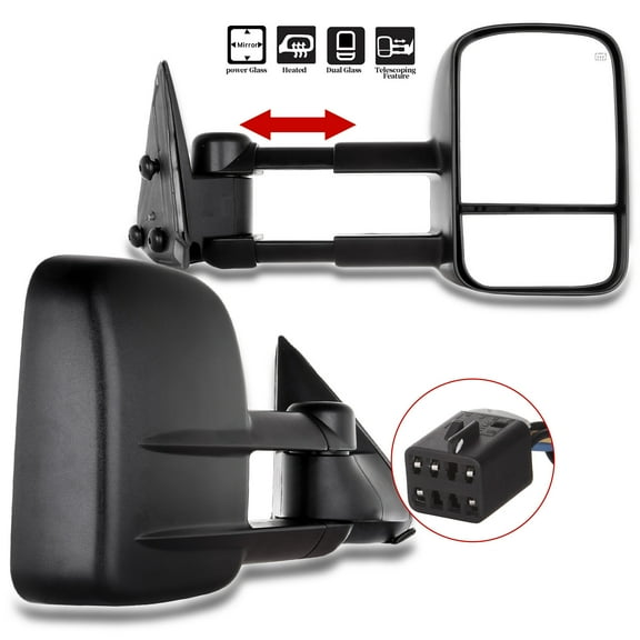 ECCPP Tow Mirrors Towing Mirrors Compatible with 1999-2002 for Chevy Silverado 1500/2500 for GMC Sierra 1500/2500 with Left Right Side Power Control Heat No Turn Signal Light Black Manual Folding