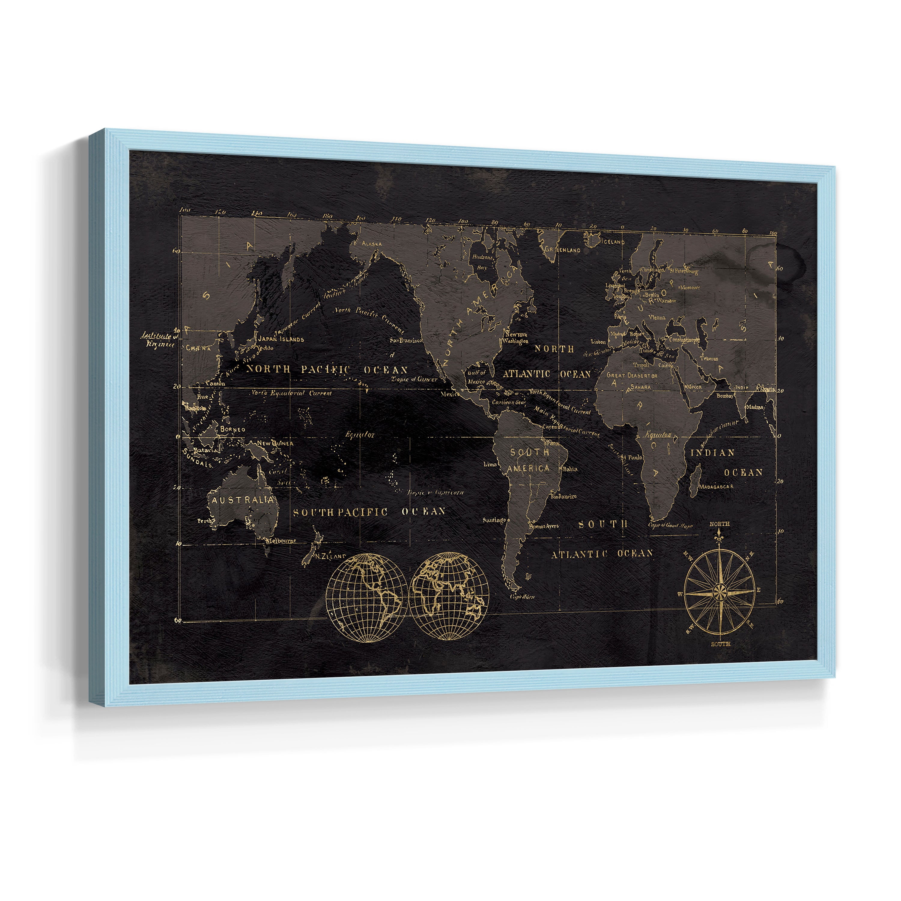 Black Gold Map by Carol Robinson - Restickable Framed Giclée Print