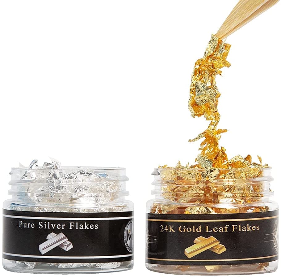 KINNO Edible Gold+Silver Leaf Flakes, 24K Genuine Gold &Silver Foil
