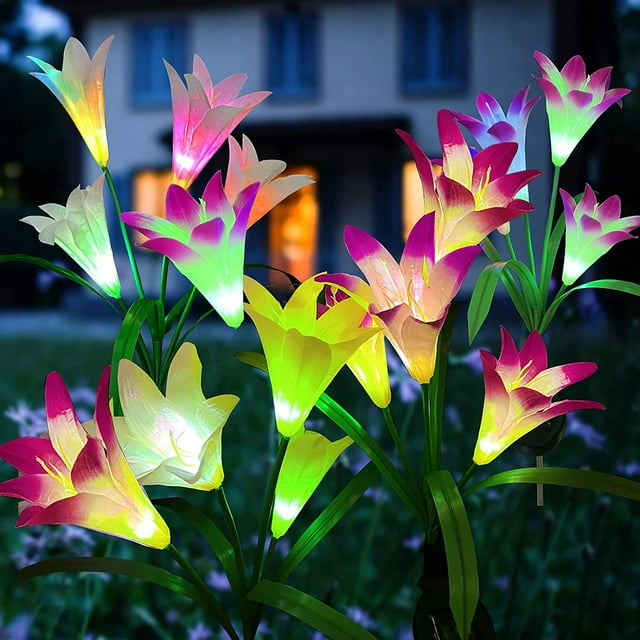 luces solares para jardín al aire libre, decoración de jardín con forma de lirio solar cambiante, multicolor, impermeables (blanco, rosa, morado y rojo)