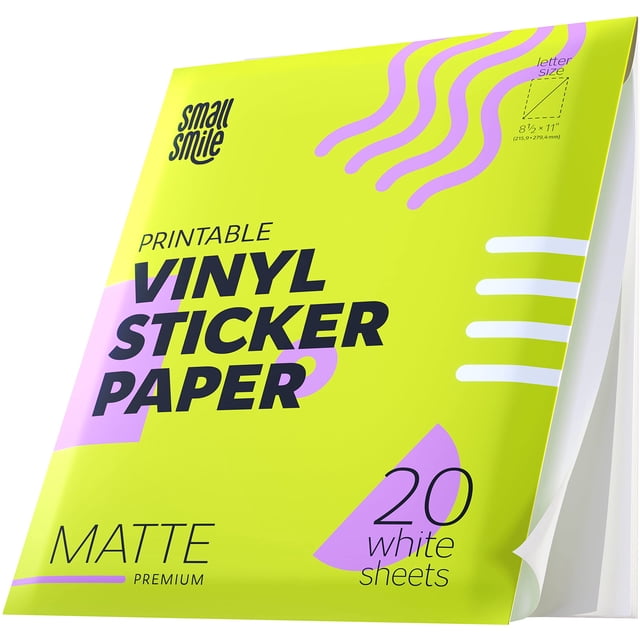Papel adhesivo de vinilo imprimible SMALL SMILE, 20 hojas, acabado mate, 22 x 28 cm