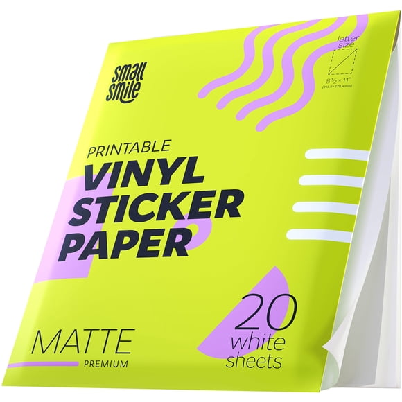 Papel adhesivo de vinilo imprimible SMALL SMILE, 20 hojas, acabado mate, 22 x 28 cm