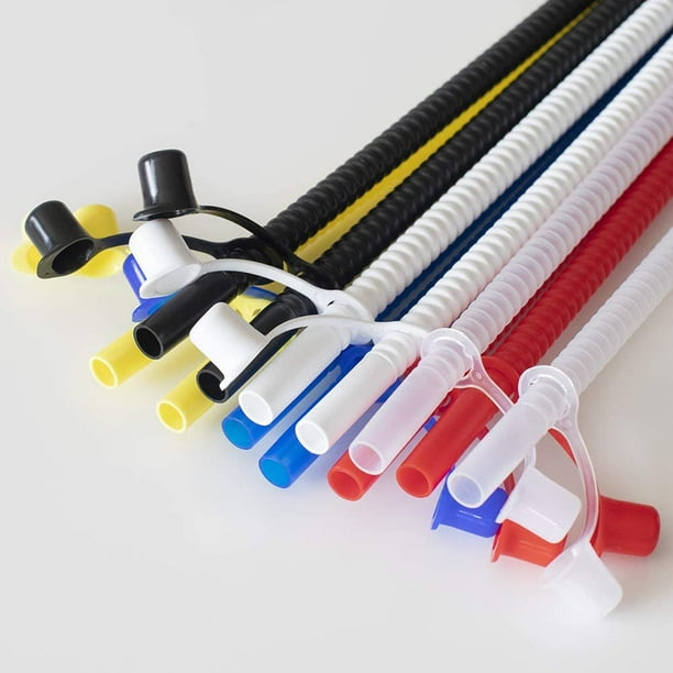 Corrugated Reusable Drinking Straws with Caps (Assorted Colors, 11 in