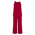 thumbnail image 5 of YI YI Women's Casual Summer Two Piece Outfits Linen Sets Cutout Halter Sleeveless Top Wide Leg Pants Matching Set 2XL Red, 5 of 9
