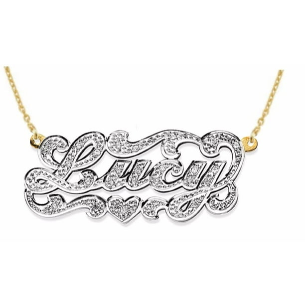 Rylos Personalized All Diamond Nameplate Necklace 14K 14K White or