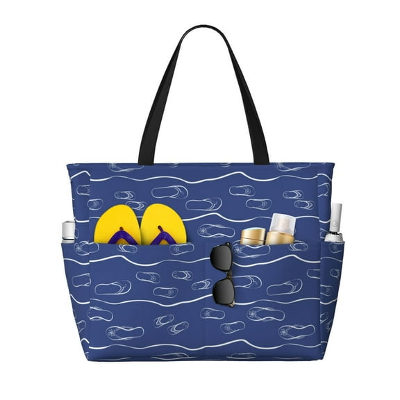Large Beach Bags Water-resistant Sandproof - Flip flop pattern Cute Beach Tote Bags for Women with Zipper