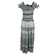 Mogul Womens Boho Maxi Dress On Off Shoulder Smocked Waist Rayon Gypsy Beach Summer Dresses