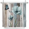 thumbnail image 4 of Rustic Floral Shower Curtain Teal Flowers Butterfly Bath with Hooks Blue Grey Wood Barn Door Country Bathroom Curtains Waterproof Polyester Fabric Home Decor 72Wx72L 72''''Wx72''''L, 4 of 6