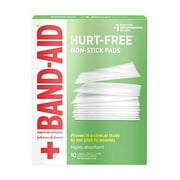 Band-Aid Brand Hurt-Free Non-Stick Pads with Hurt-Free Design for Wound Care & Wound Protection, Highly-Absorbent Individually-Wrapped Sterile Pads, Large Size, 3 inches x 4 inches, 10 ct