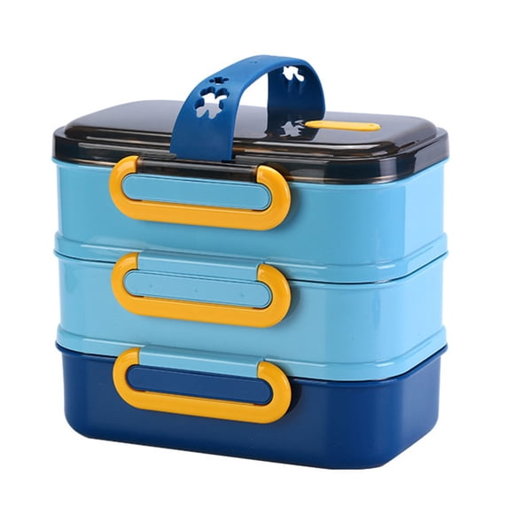 Inteprter Box Lunch Bento de acero inoxidable Estuche portátil para exteriores Oficina de tres capas Compartimento japonés Ensalada a prueba de fugas Cocina y Comedor Azul Inteprter HA078757-02B