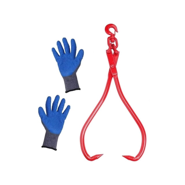Double Claw Log Lifting Tongs, Swivel Type Chain Ling, Heavy Duty Felled Timber Claw Hook, Log Lifting, Handling, Dragging Carrying Tool, Red