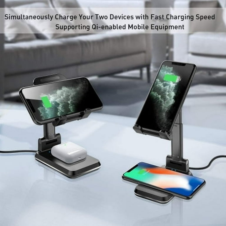 Fast Dual Wireless Charger Foldable Stand 2-Coils Charging Pad