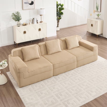 LiviNest Modular 3 Seat Sofa: Cloud Sectional Couch with Deep Seat & Throw Pillows - Modern Corduroy Fabric for Home Office & Living Room | No Assembly Required Spacious Seating