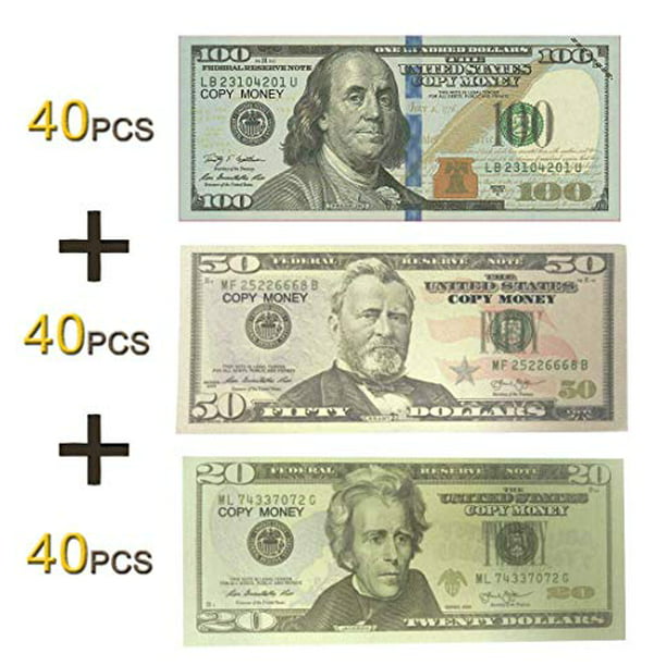 lefree fake money copy money 20 50 100 dollar prop money realistic double sided money stack 120 bills full print fake dollars walmart com