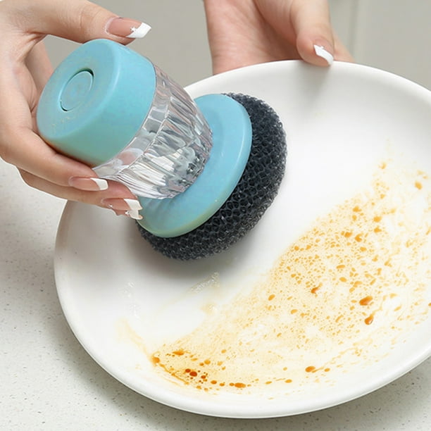 Cepillo de palma dispensador de jabón | Cepillo lavavajillas ergonómico con agarre antideslizante y cabezal reemplazable | Estropajo de cocina de plástico duradero para ollas, sartenes, platos,