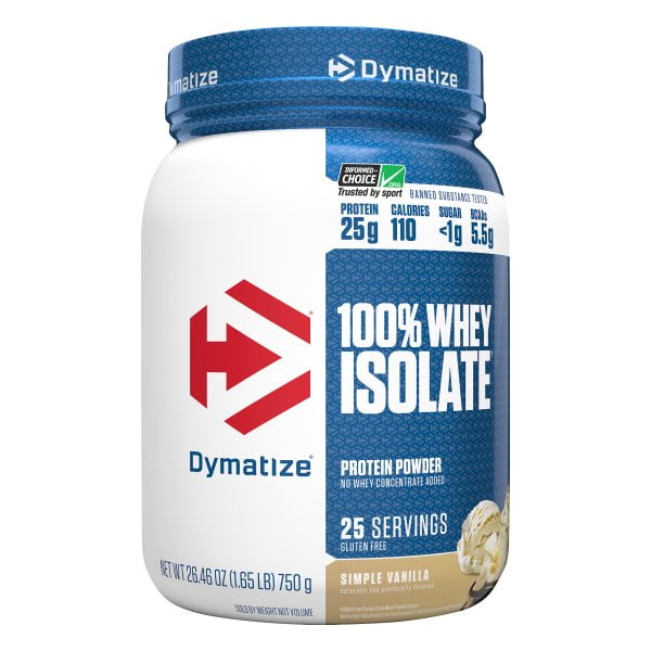 Dymatize 100% Whey Isolate Protein Powder, Fast Digestion & Absorption, Low Sugar & Calorie, Banned Substance Free, Simple Vanilla, 1.65 Pounds