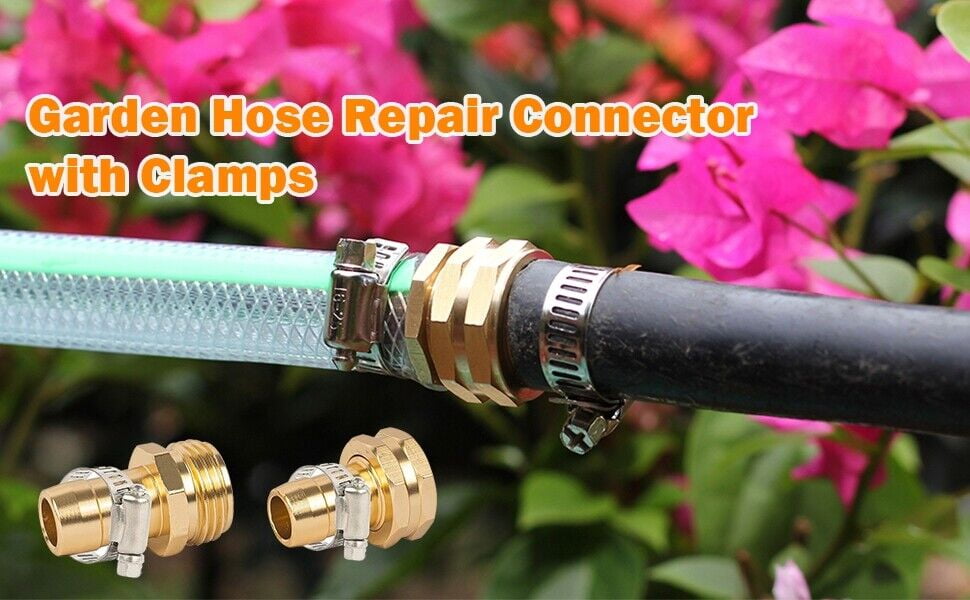 Garden Hose Repair Connector with Clamps for 3/4" 5/8" Garden Hose Fitting
