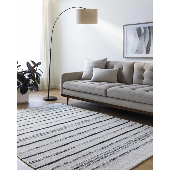 Hauteloom Vinny Wool Living Room, Bedroom Area Rug - Contemporary - Ivory, Black - 2' x 3'