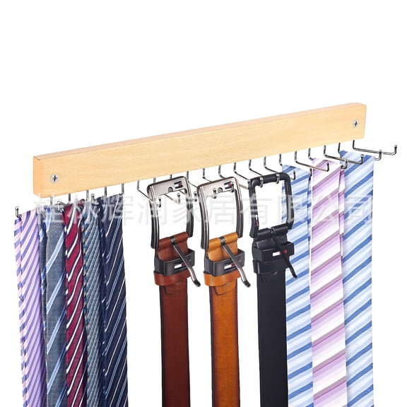LAMIRO Wall Mounted Tie Rack with 20 Hooks, Wooden Belt and Scarf Organizer Hanger for Closet Entryway, Space Saving Storage
