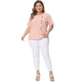 thumbnail image 4 of DARING DIVA Women's Plus Crew Neck Cotton Linen Blouse 4X Pink, 4 of 6