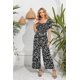 thumbnail image 3 of Love Welove moda mujer Floral manga corta cintura alta pantalones de pierna ancha Casual suelto recogido mono negro LeafX de talla grande, 3 of 5