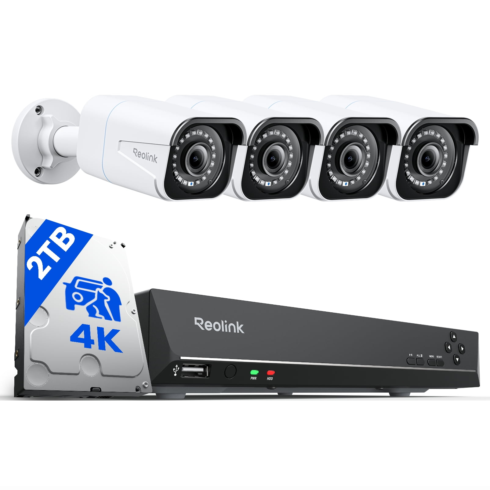 Reolink PoE 8-Channel NVR Security System, 4x 8MP Cameras, 2TB HDD, 24/7 Recording, RLK8-800B4