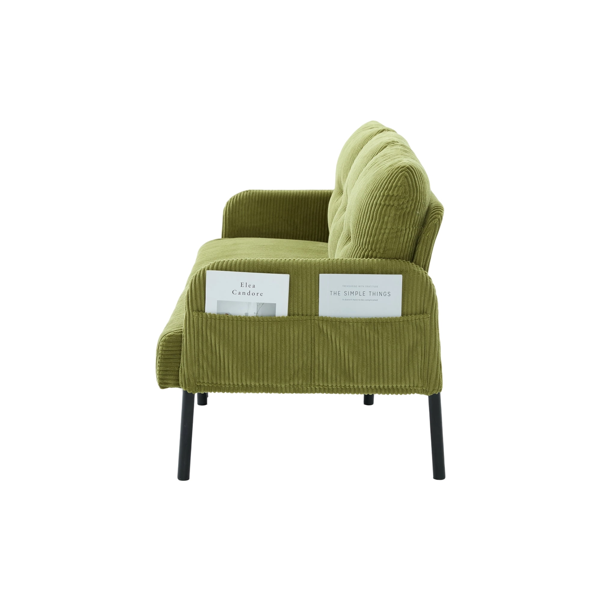 Leumius Oversized Loveseat, Modern & Plush Double-seater Sofa, Corduroy Upholstered Couch, Cozy Bedroom Sofa with Metal Legs & Side Pockets for Living Room Bedroom Dorm Apartment Olive Green