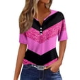 thumbnail image 1 of Camiseta para Mujer Camiseta con Estampado de Botones Manga Corta Diario Fin de Semana Moda Básica Cuello en V Top Regular Rosa Fuerte/S, 1 of 5