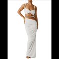 thumbnail image 3 of Conjunto de 2 Piezas para Mujer, Sexy, , de Verano, con Top Fruncido y Espalda Descubierta, y Falda con Aberturas, Vestido de Noche. S, 3 of 8