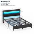 thumbnail image 5 of Homieasy Queen Size Bed Frame with Charging Station and LED Lights, Adjustable Upholstered Faux Leather Headboard, Industrial Platform Bed, Steel Slat Support, No Box Spring Needed, Black, 5 of 7