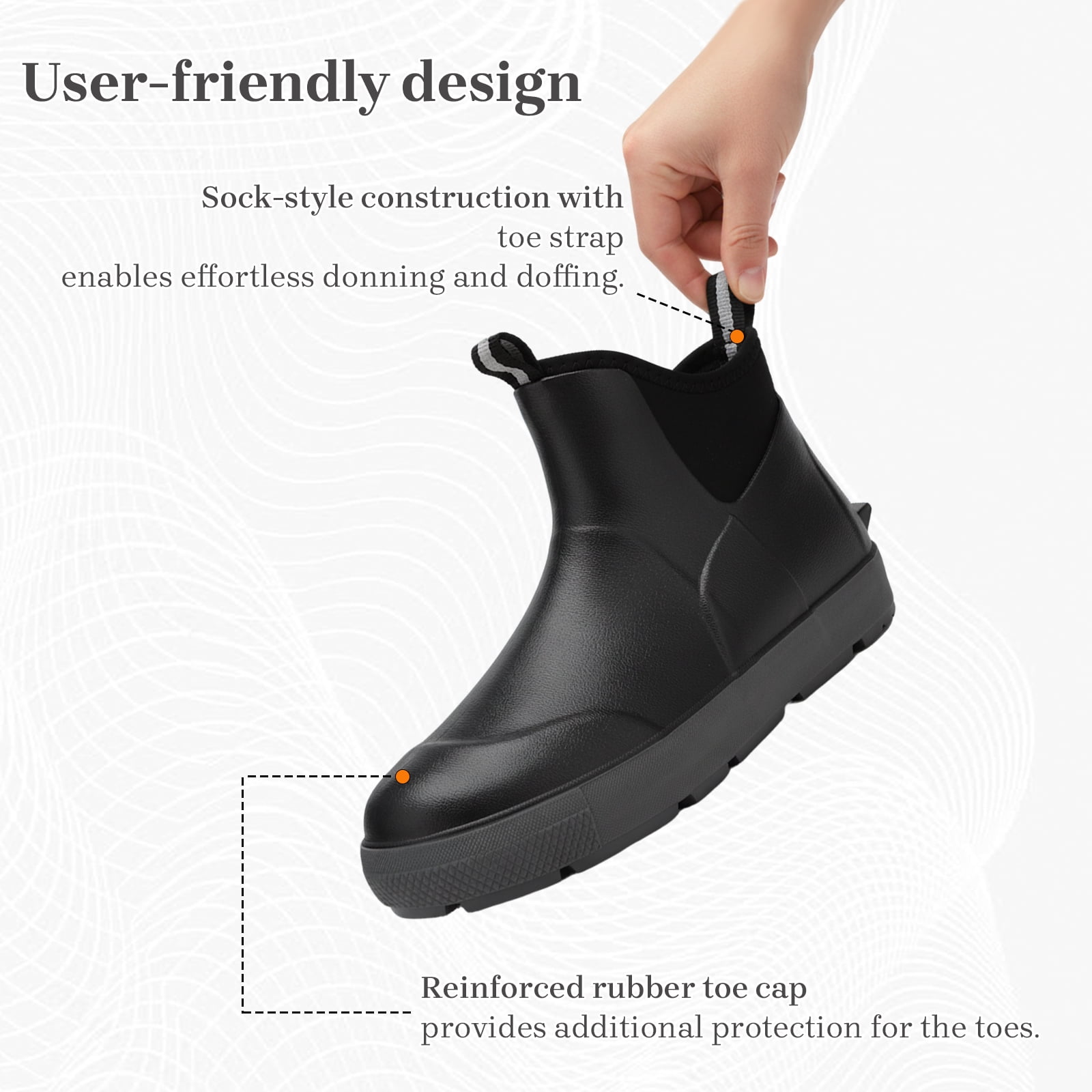 YUCHANG Men's Rain Boots,Deck Boots for Men,Outdoor Rubber Fishing Garden Waterproof Ankle Rain Boots with High Traction(Black,11)
