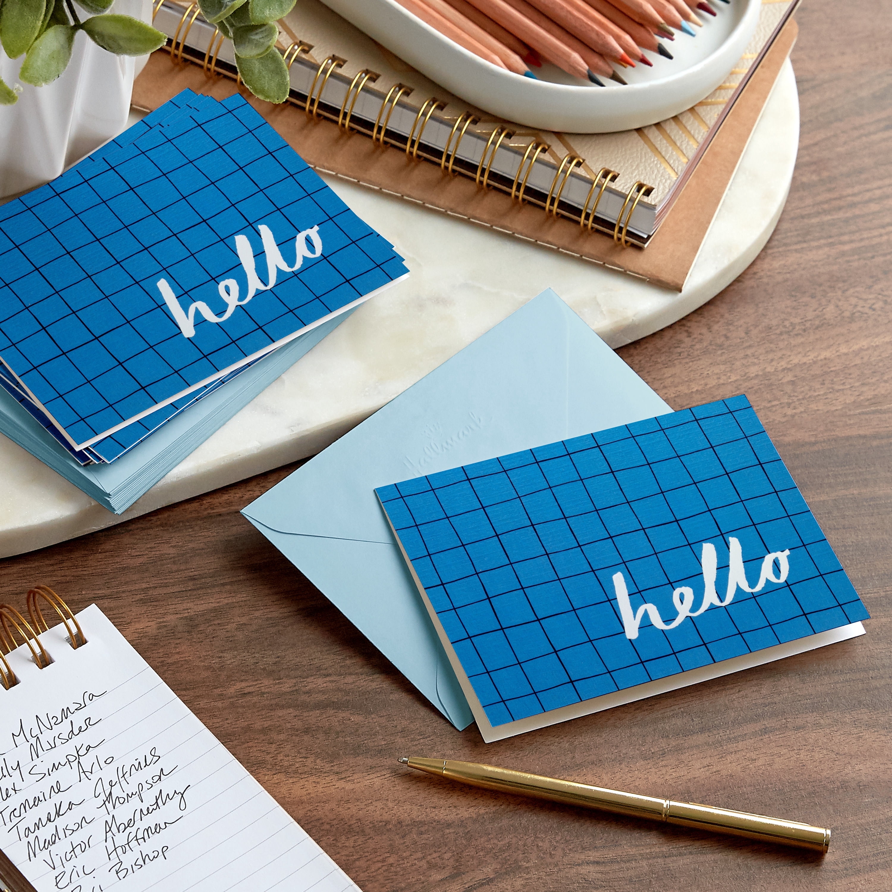 Hallmark Blank Thinking of You Notes (Grid on Blue), Pack of 10