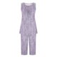 thumbnail image 3 of Conjunto de Verano para las Mujeres Impreso Casual sin Mangas Plisado Superior Y Pantalones Recortados, Cuello Redondo Conjunto de Dos Piezas, 3 of 8