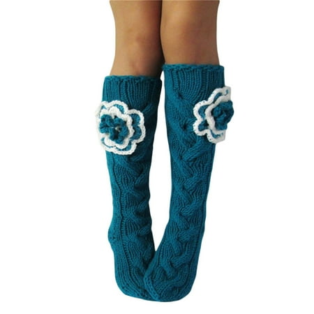 

Sunisery Womens Knee High Leg Warmers Socks Winter Warm Over The Calf Socks Crochet Flower Knit Socks