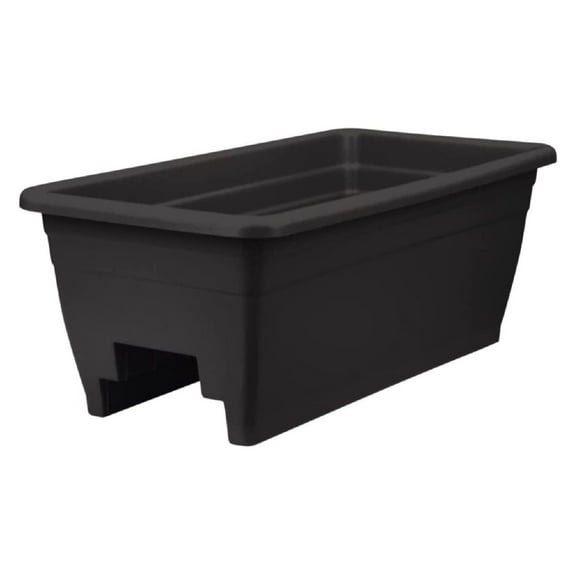 24 Inch Deck Railing Planter Box - Decorative Lightweight Weatherproof Plastic Plant Pot for Outdoor Balcony, Porch, Garden, Fence, Black