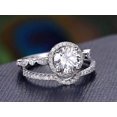 thumbnail image 4 of 2 Carat Halo Moissanite and Moissanite Bridal Ring Set with 18k Gold Plating, 4 of 6